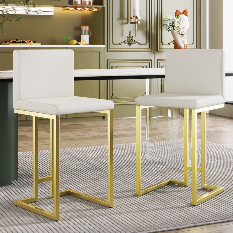 25.8" Counter Height Bar Stools Set of 2, Mid-Century Modern Gold Counter Height Bar Stools with Back
