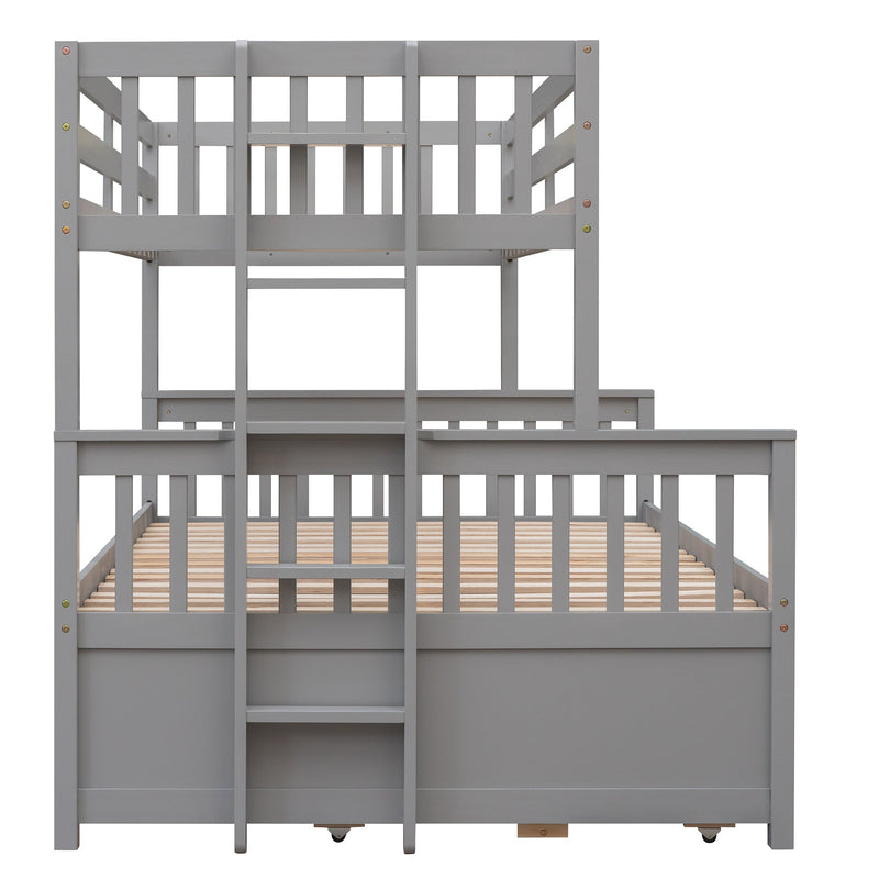 Twin-Over-Full Bunk Bed with Twin size Trundle, Separable Bunk Bed with Drawers for Bedroom - Gray