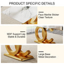 A modern minimalist rectangular dining table suitable for 6-8 people, a set of 6-piece PU leather backrest and gold metal legs modern dining chairs. F-OC