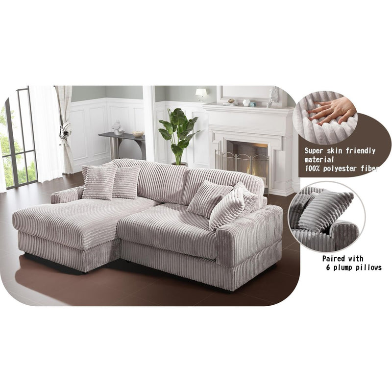 Modern CorduroyCorner sofa Sleeper Sofa Couch With Comfy Deep Seat& 6 Pillows