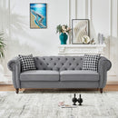 Chesterfield Upholstery Fabric Sofa With Roll Armrest & Nailhead, Mid Century Modern 3 And 3 Seater Couch by HouseOfZazla