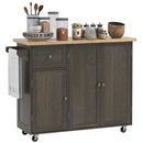 Homcom - Triple-Cabinet Rolling Kitchen Island On Wheels, Kitchen Cart With Storage Shelf Adjustment, Rolling Utility Cart With Wood Top, Towel Rack, Big Drawer - Distressed Brown by HouseOfZazla