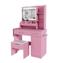 Vanity Desk With LED Mirror Lights And Power Outlet Charging Station, 3 Drawers, 7 Shelves, Storage Stool - Pink by HouseOfZazla