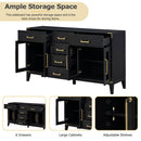 6-drawer and 2-Cabinet Retro Sideboard with Extra Large Storage Space, with Gold Handles and Solid Wood Legs, for Kitchen and Living Room (Black)