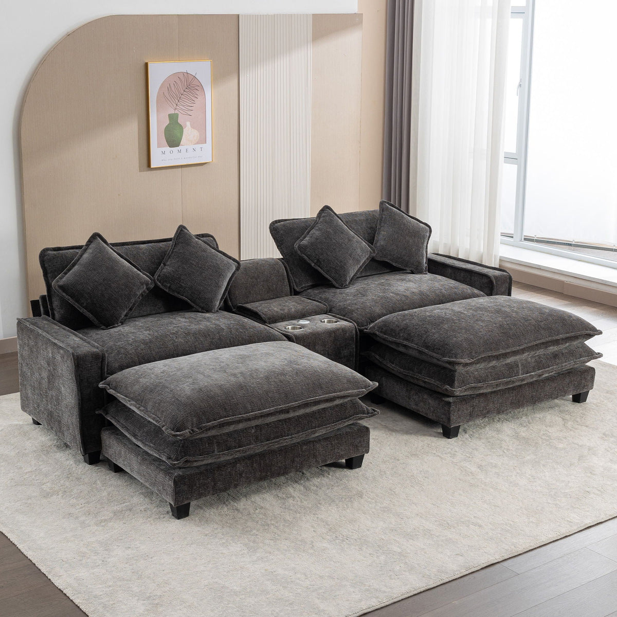 Modern Sectional Sofa With Removable Ottomans, USB Ports, photo 24 of 40