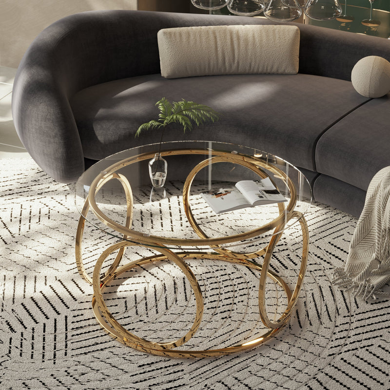 31.5" Modern Round Glass Top Coffee Table, photo 6 of 10