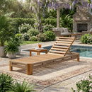Acacia Wood Outdoor Chaise Lounge with Adjustable Backrest