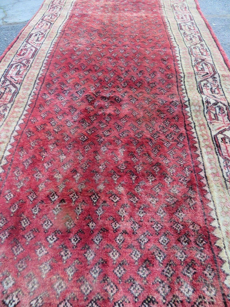 3'7"X 10' Antique Handmade India Oriental Paisley Wool Runner Rug Vegy