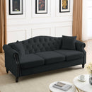 79" Chesterfield Sofa Black Velvet for Living Room, 3 Seater Sofa Tufted Couch with Rolled Arms and Nailhead for Living Room, Bedroom, Office, Apartment, 3S+2S