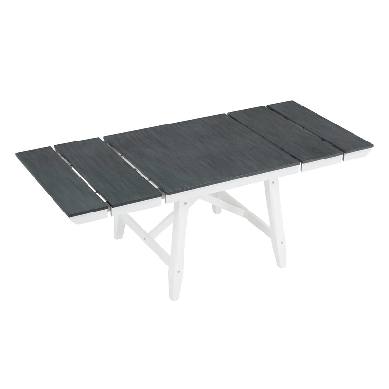 6-Piece Classic Dining Table Set, Rectangular Extendable Dining Table with two 12"W Removable Leaves and 4 Upholstered Chairs & 1 Bench for Dining Room (Gray+White)