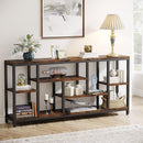 Tribesigns - Extra Long Console Table, 3 Tier With Storage Shelves - Rustic Brown by HouseOfZazla