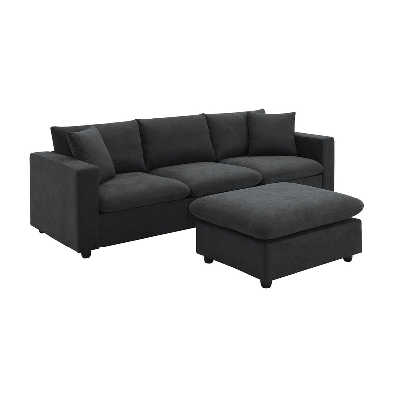 Walker Edison | Chenille Black Modern L-shape Sectional Sofa Ottoman