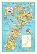 Vintage Fun Map of New Zealand, 1938