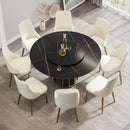 Modern Artificial Stone Round Metal Iron Base Dining Table, Can Accommodate 8 People Artificial Stone Turntable (Not Including Chairs) - Black by HouseOfZazla