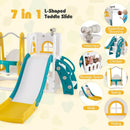 7-in-1 Toddler Swing and Slide Set L-shaped with Ladder and Basketball Hoop by LJGDeals