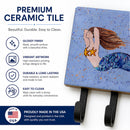 Brown Headed Mermaid on Blue Leash or Key Holder Wall Hooks, Coat Rack Wall Mount, for Hanging Keys, Towels, Aprons, Leashes