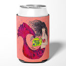 Black haired Mermaid on Red Can or Bottle Hugger Cooler Sleeve for Standard 12 oz Cans, Insulated Foam Beer & Soda Can Hugger Reusable
