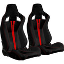 2PC New Universal Bucket Racing Seats Red Stitch Red PVC Leather Reclinable Carbon Look Leather Back With Adjustor Slider(Not Including Seat Bracket) 1 box of 2 pieces