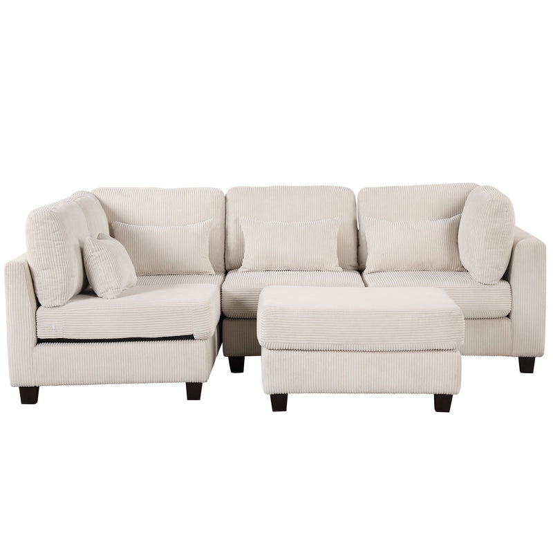5 Pieces L shaped Sofa with Removable Ottomans and comfortable waist pillows
