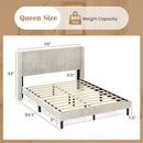 Queen Size Velvet Bed Frame with Vertical Channel Tufted Wingback Headboard-White by LJGDeals