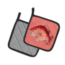 Strawberry Snapper Pot Holder Set of 2 Heat Resistant Quilted Hot Pads 7.5 x 7.5 Inch, Insulated Kitchen Trivets for Cooking & Baking