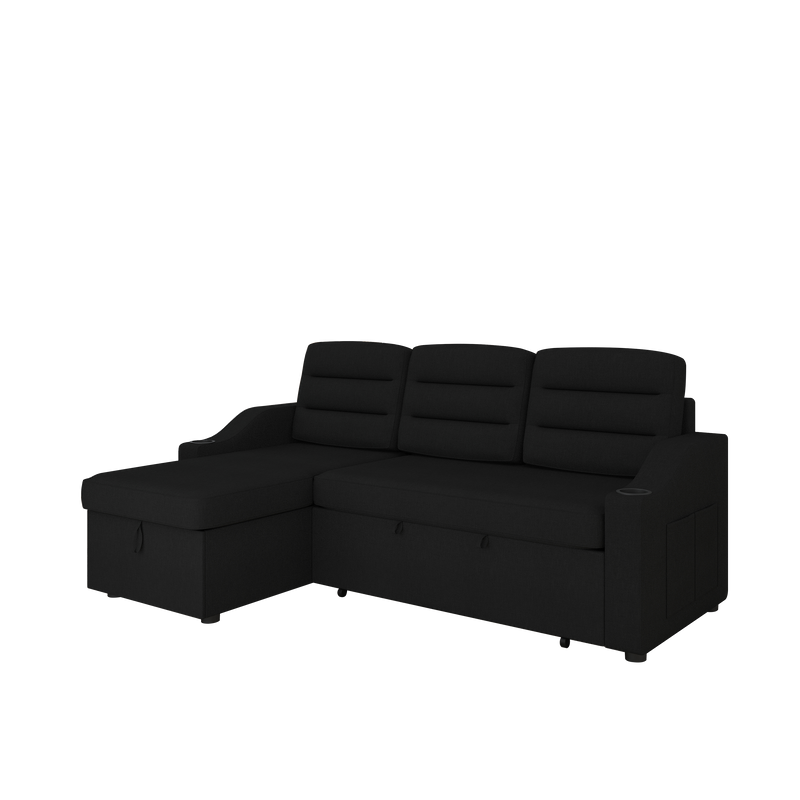 83.5" Convertible Sleeper Combo Sofa, Convertible Sofa Bed Polyester Pullout Bed with Storage Recliner and Cup Holder for Living Room, Tight Spaces