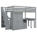 Loft Bed With Stairs, Bookshelf, Drawers, Desk & Wardrobe, Space Saving Multifunctional Furniture by HouseOfZazla
