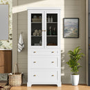 Freestanding Tall Bathroom Cabinet With Adjustable Shelves, Drawers, Soft Close Glass Doors by Unique Piece Furniture
