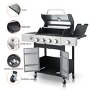 4 Burner Propane Gas Bbq Grill With Side Burner, 46790Btu Output With Enameed Cast Iron Cooking Grids For Outdoor Barbecue, Stainless Steel - Black / Silver by HouseOfZazla