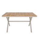 Outdoor 7-Piece Dining Set - Rectangular Teak Wood Table + 6 Wicker Chairs