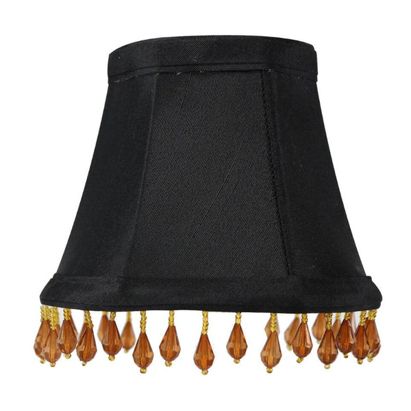 5"W x 4"H Set of 6 Candelabra Stretch with Gold Liner Amber Beads Clip-On Lampshade, photo 2 of 8