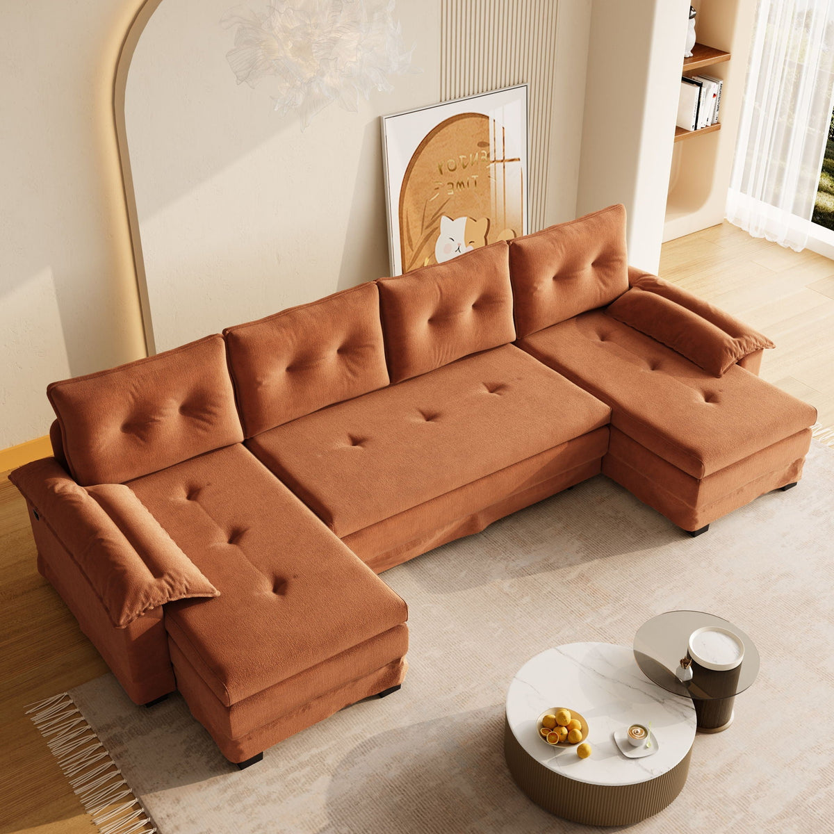 U-Shaped Sleeper Sofa With Pull Out Bed, Removable Armrests & USB Ports For Living Room, photo 10 of 12