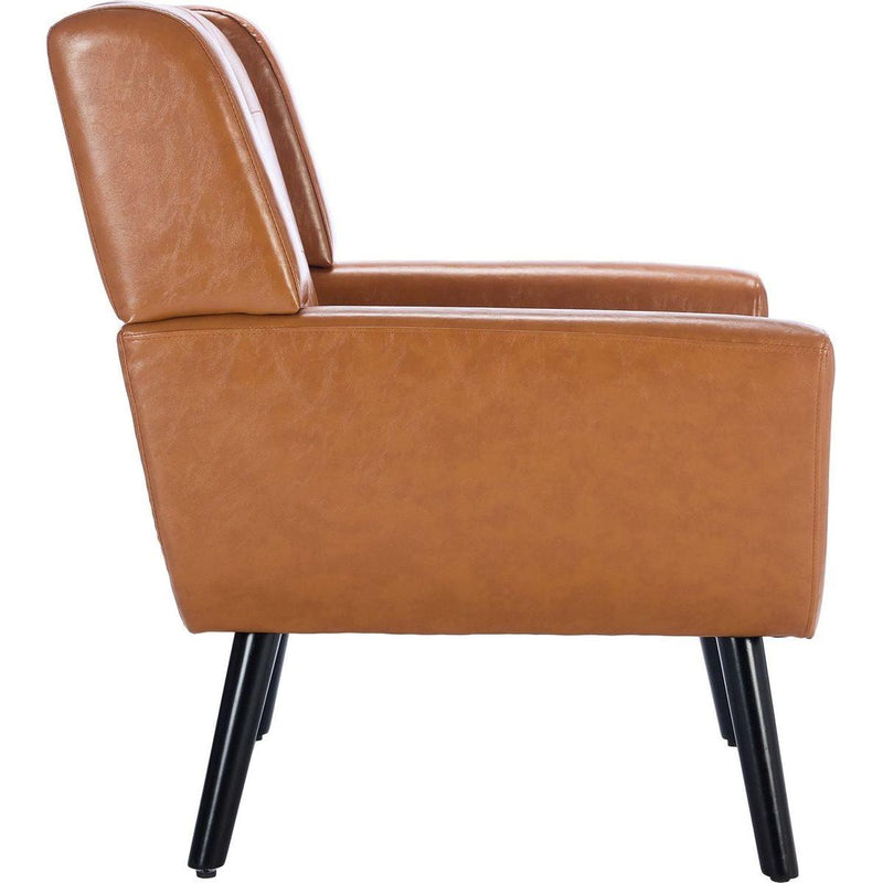 Modern Soft Leather Material Ergonomics Accent Chair Living Room Chair Bedroom Chair Home Chair With Black Legs For Indoor Home-Light Brown PU