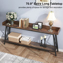 70.87 inch Extra Long Console Table Behind Couch, Rustic Industrial Sofa Table for Living Room, Narrow Entryway Hallway Long Bar Table, Brown+Black