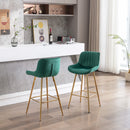26 Inch Set of 2 Bar Stools, with Chrome Footrest Velvet Fabric Counter Stool Golden Leg Simple Bar Stool, GREEN