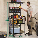 Fishing Rod Storage Rack With Pegboard, Rolling Tackle Organizer Cart - Black by HouseOfZazla