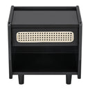 Black Nightstand with Rattan Detail by HouseOfZazla