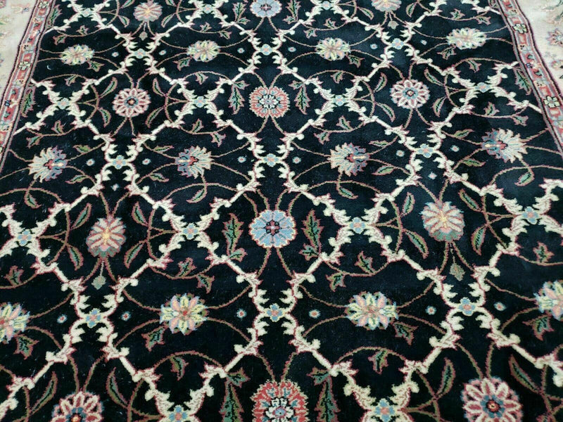 6' X 9' Handmade India Floral Oriental Wool Rug Carpet Hand Knotted Nice Black