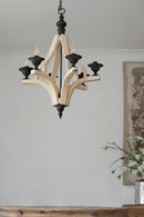 6 - Light Wood Chandelier, Hanging Light Fixture with Adjustable Chain for Kitchen Dining Room Foyer Entryway, Bulb Not Included