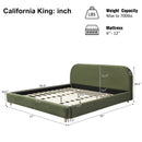 California King Size Upholstered Bed Frame With Velvet Fabric And Curve Design Thick Headboard, Solid Wood Legs, Olive by HouseOfZazla