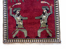 3 X 6 Handmade Wool Rug Tribal Balouch Warriors Deer Animal Pictorial Red Swords