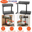 2Pcs Under Sink Organizer 2 Tier Pull Out Cabinet Baskets Storage Shelf Sliding Storage Drawers Rack with 5 Adjustable Height Mesh Baskets for Home Ki