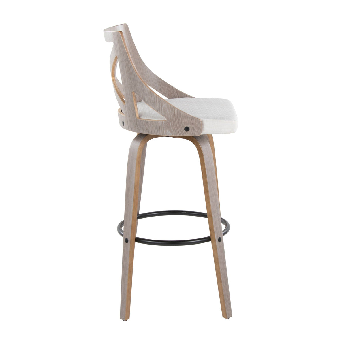 Charlotte - Farmhouse Fixed Height Barstool With Swivel & Round Footrest (Set of 2) - Light Gray / Cream, photo 2 of 4