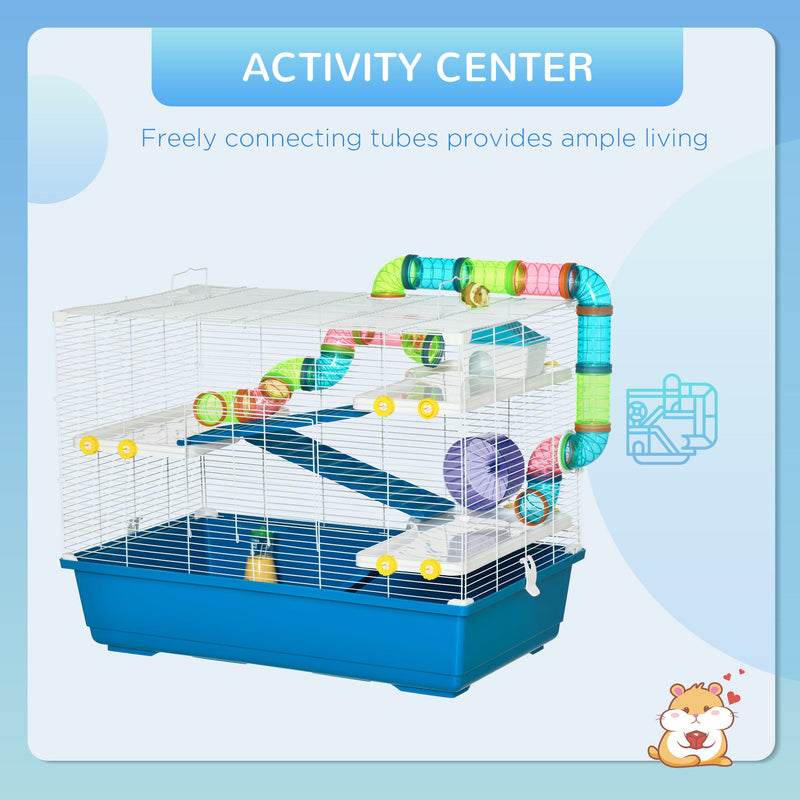 31" Extra Large Hamster Cage with Tubes and Tunnels, 4 Tier Small Animal Cage with Portable Carry Handles, Rat Gerbil Cage with Water Bottle, Food Dish, Exercise Wheel