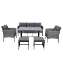 6 Piece Patio Wicker Sectional Set Patio Backyard Conversation Set Grey Wicker + Dark Grey Cushion