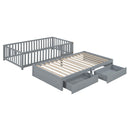 Daybed With Fence Guardrails And 2 Drawers, Split Into Independent Floor Bed & Daybed by HouseOfZazla