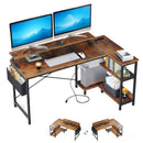 L-Shaped Gaming Desk With Power Outlets, Monitor Stand & Storage Shelves