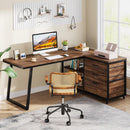 L-Shaped Computer Desk With 3 Drawers and Storage Shelves by HouseOfZazla