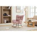 Modern Nursery Rocking Chair Upholstered Glider Chair with High Backrest Rocker Accent Armchair with Solid Wood Legs for Nursery Bedroom Living Room Teddy(Pink)
