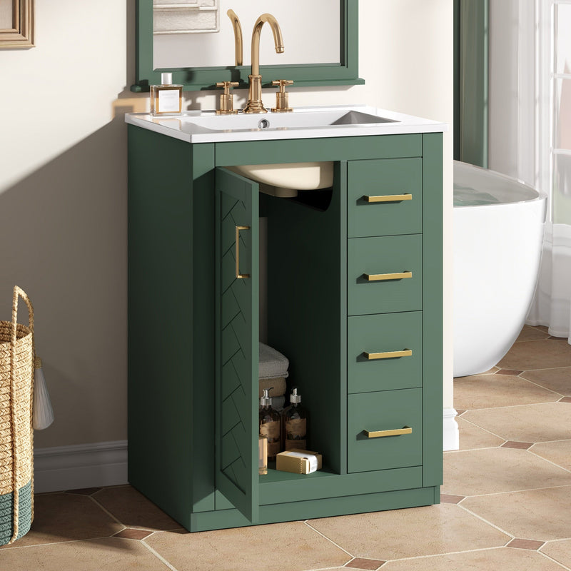 24" Bathroom Vanity with Integrated Ceramic Sink and Storage, photo 2 of 10